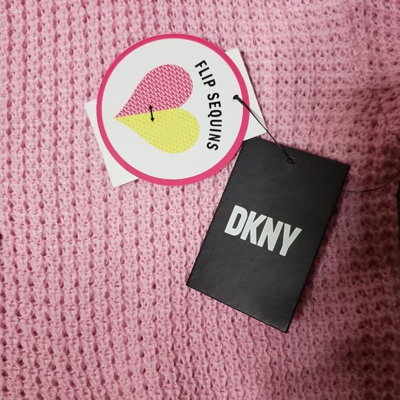 DKNY Girls Sz L Pink Flip Sequin Knit Hoodie Sweater(1486) - Picture 7 of 8